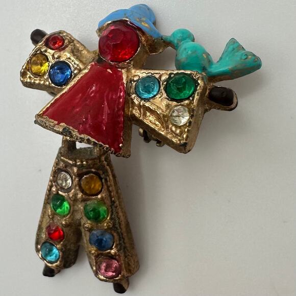 Antique Art Deco 1930s articulated rhinestones figural scarecrow bird brooch - Picture 6 of 8